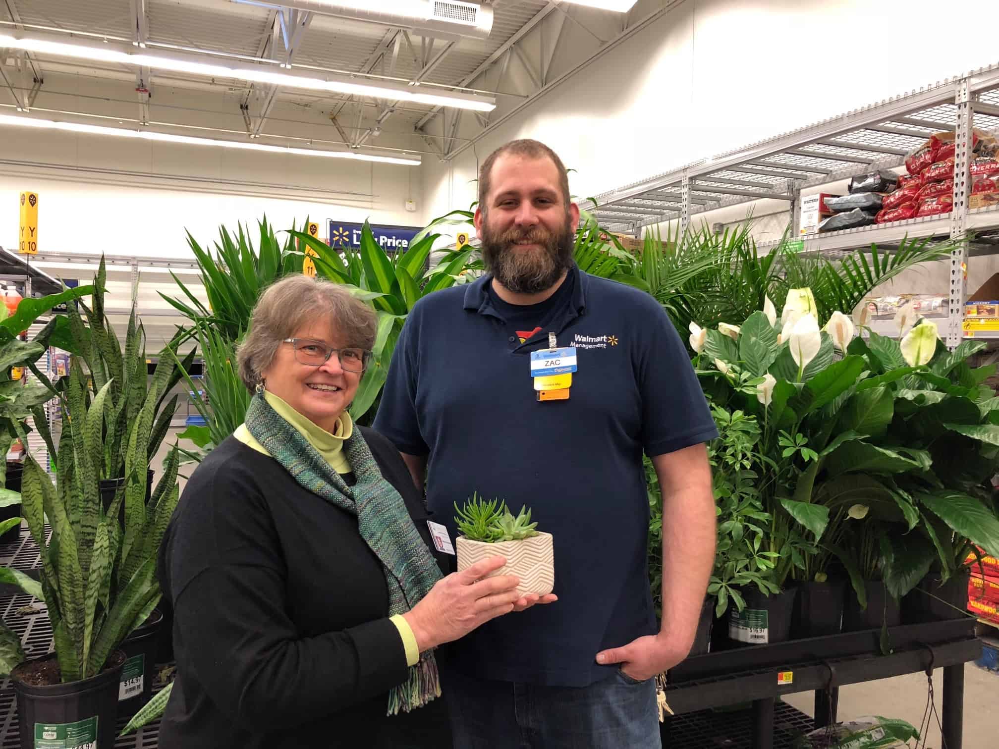 Barbara Kelczewski, Cornerstone VNA Hospice Volunteer, and Zac LaRoche, Somersworth Walmart Assistant Store Manager